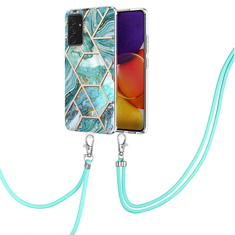 Funda Silicona Gel Goma Patron de Moda Carcasa con Acollador Cordon Lanyard Y01B para Samsung Galaxy A05s Menta Verde