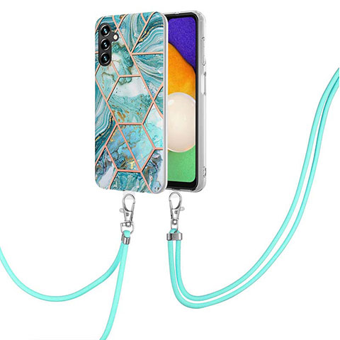 Funda Silicona Gel Goma Patron de Moda Carcasa con Acollador Cordon Lanyard Y01B para Samsung Galaxy A13 5G Menta Verde