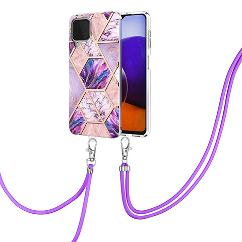 Funda Silicona Gel Goma Patron de Moda Carcasa con Acollador Cordon Lanyard Y01B para Samsung Galaxy A22 4G Purpura Claro