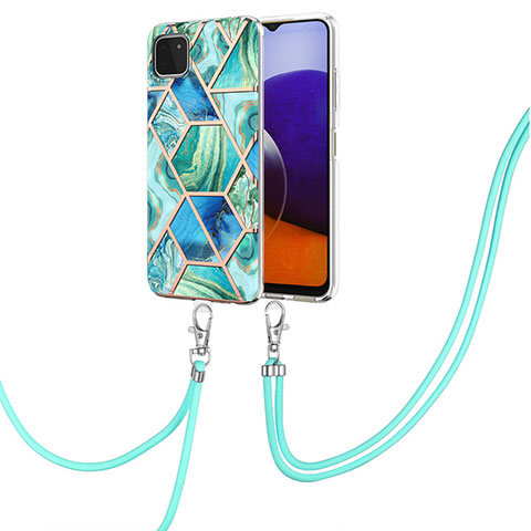 Funda Silicona Gel Goma Patron de Moda Carcasa con Acollador Cordon Lanyard Y01B para Samsung Galaxy A22 5G Menta Verde