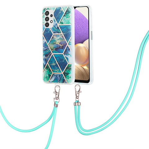 Funda Silicona Gel Goma Patron de Moda Carcasa con Acollador Cordon Lanyard Y01B para Samsung Galaxy A23 4G Verde Noche