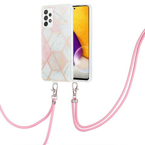 Funda Silicona Gel Goma Patron de Moda Carcasa con Acollador Cordon Lanyard Y01B para Samsung Galaxy A33 5G Rosa