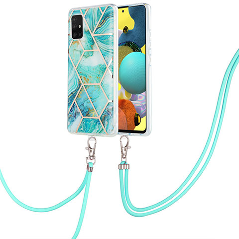 Funda Silicona Gel Goma Patron de Moda Carcasa con Acollador Cordon Lanyard Y01B para Samsung Galaxy A51 5G Menta Verde