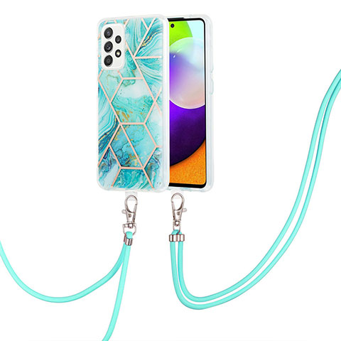 Funda Silicona Gel Goma Patron de Moda Carcasa con Acollador Cordon Lanyard Y01B para Samsung Galaxy A52 4G Menta Verde