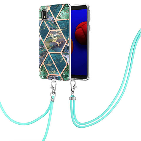 Funda Silicona Gel Goma Patron de Moda Carcasa con Acollador Cordon Lanyard Y01B para Samsung Galaxy M01 Core Verde Noche