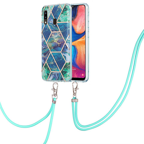 Funda Silicona Gel Goma Patron de Moda Carcasa con Acollador Cordon Lanyard Y01B para Samsung Galaxy M10S Verde Noche