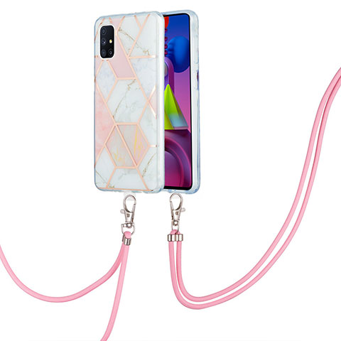 Funda Silicona Gel Goma Patron de Moda Carcasa con Acollador Cordon Lanyard Y01B para Samsung Galaxy M51 Rosa