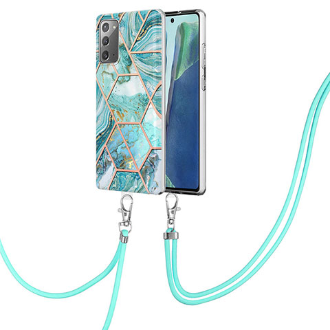 Funda Silicona Gel Goma Patron de Moda Carcasa con Acollador Cordon Lanyard Y01B para Samsung Galaxy Note 20 5G Menta Verde