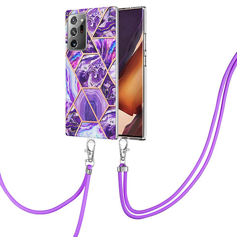 Funda Silicona Gel Goma Patron de Moda Carcasa con Acollador Cordon Lanyard Y01B para Samsung Galaxy Note 20 Ultra 5G Morado