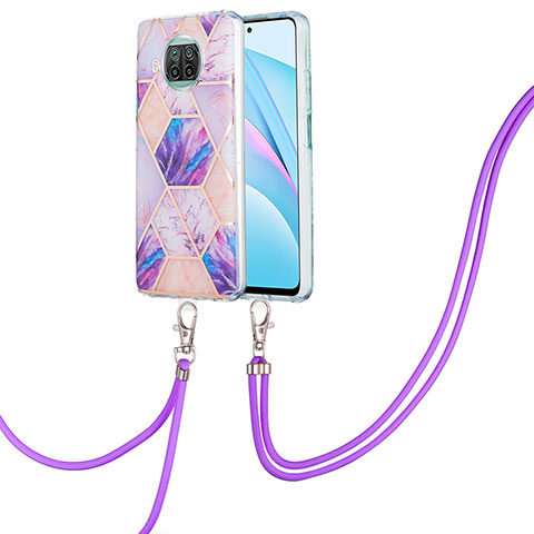 Funda Silicona Gel Goma Patron de Moda Carcasa con Acollador Cordon Lanyard Y01B para Xiaomi Mi 10i 5G Purpura Claro