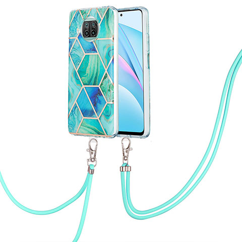 Funda Silicona Gel Goma Patron de Moda Carcasa con Acollador Cordon Lanyard Y01B para Xiaomi Mi 10T Lite 5G Verde