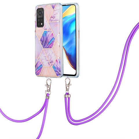 Funda Silicona Gel Goma Patron de Moda Carcasa con Acollador Cordon Lanyard Y01B para Xiaomi Mi 10T Pro 5G Purpura Claro