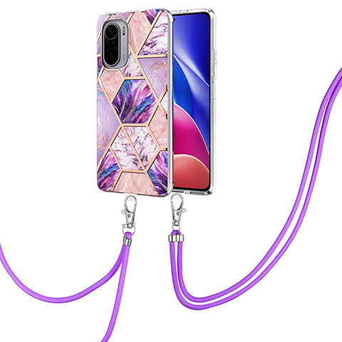 Funda Silicona Gel Goma Patron de Moda Carcasa con Acollador Cordon Lanyard Y01B para Xiaomi Mi 11i 5G Purpura Claro