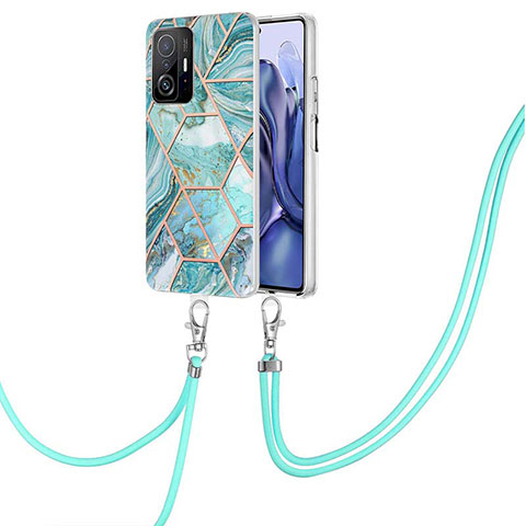 Funda Silicona Gel Goma Patron de Moda Carcasa con Acollador Cordon Lanyard Y01B para Xiaomi Mi 11T 5G Menta Verde