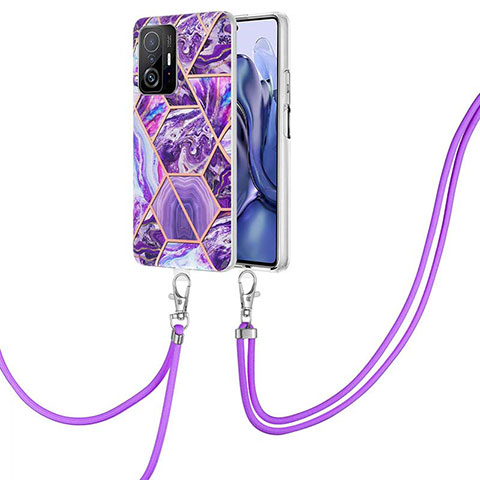 Funda Silicona Gel Goma Patron de Moda Carcasa con Acollador Cordon Lanyard Y01B para Xiaomi Mi 11T 5G Morado