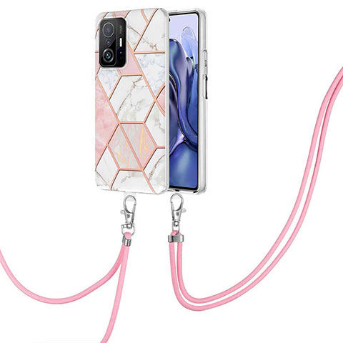 Funda Silicona Gel Goma Patron de Moda Carcasa con Acollador Cordon Lanyard Y01B para Xiaomi Mi 11T 5G Rosa