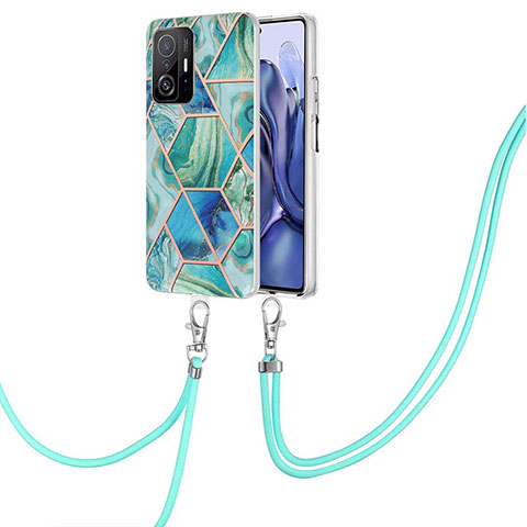 Funda Silicona Gel Goma Patron de Moda Carcasa con Acollador Cordon Lanyard Y01B para Xiaomi Mi 11T 5G Verde