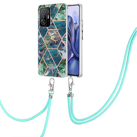 Funda Silicona Gel Goma Patron de Moda Carcasa con Acollador Cordon Lanyard Y01B para Xiaomi Mi 11T 5G Verde Noche