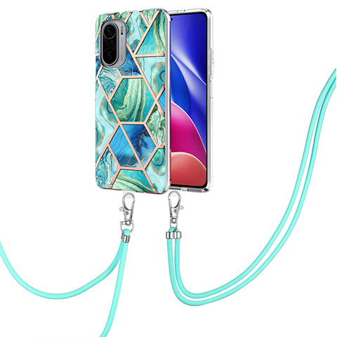 Funda Silicona Gel Goma Patron de Moda Carcasa con Acollador Cordon Lanyard Y01B para Xiaomi Mi 11X Pro 5G Menta Verde