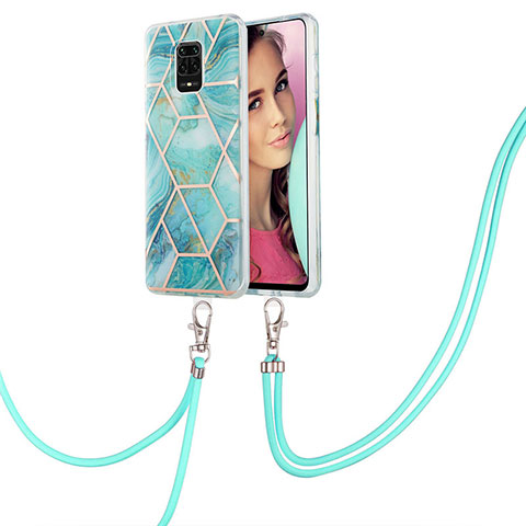 Funda Silicona Gel Goma Patron de Moda Carcasa con Acollador Cordon Lanyard Y01B para Xiaomi Poco M2 Pro Menta Verde