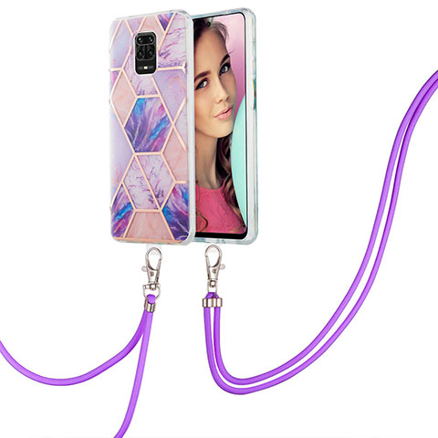 Funda Silicona Gel Goma Patron de Moda Carcasa con Acollador Cordon Lanyard Y01B para Xiaomi Poco M2 Pro Purpura Claro