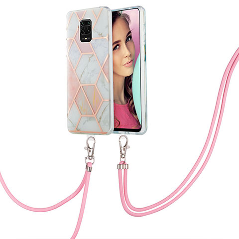 Funda Silicona Gel Goma Patron de Moda Carcasa con Acollador Cordon Lanyard Y01B para Xiaomi Poco M2 Pro Rosa