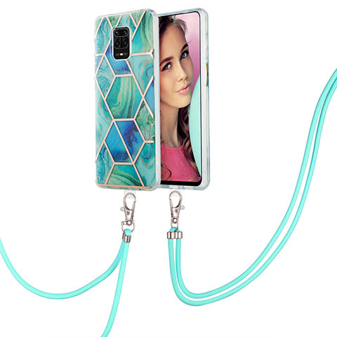 Funda Silicona Gel Goma Patron de Moda Carcasa con Acollador Cordon Lanyard Y01B para Xiaomi Poco M2 Pro Verde