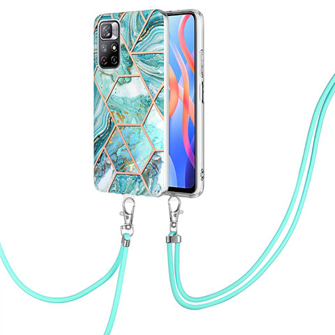 Funda Silicona Gel Goma Patron de Moda Carcasa con Acollador Cordon Lanyard Y01B para Xiaomi Poco M4 Pro 5G Menta Verde