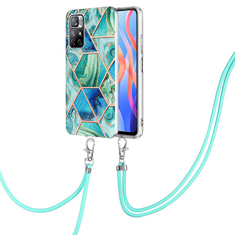 Funda Silicona Gel Goma Patron de Moda Carcasa con Acollador Cordon Lanyard Y01B para Xiaomi Poco M4 Pro 5G Verde