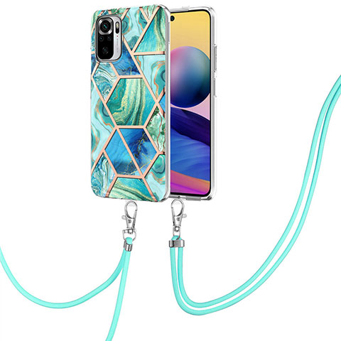 Funda Silicona Gel Goma Patron de Moda Carcasa con Acollador Cordon Lanyard Y01B para Xiaomi Poco M5S Menta Verde