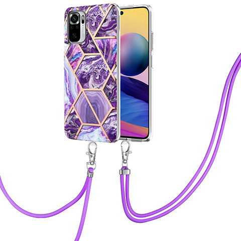 Funda Silicona Gel Goma Patron de Moda Carcasa con Acollador Cordon Lanyard Y01B para Xiaomi Poco M5S Morado