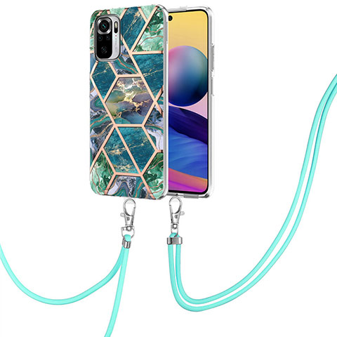 Funda Silicona Gel Goma Patron de Moda Carcasa con Acollador Cordon Lanyard Y01B para Xiaomi Poco M5S Verde Noche