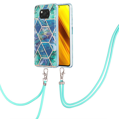 Funda Silicona Gel Goma Patron de Moda Carcasa con Acollador Cordon Lanyard Y01B para Xiaomi Poco X3 Pro Verde Noche