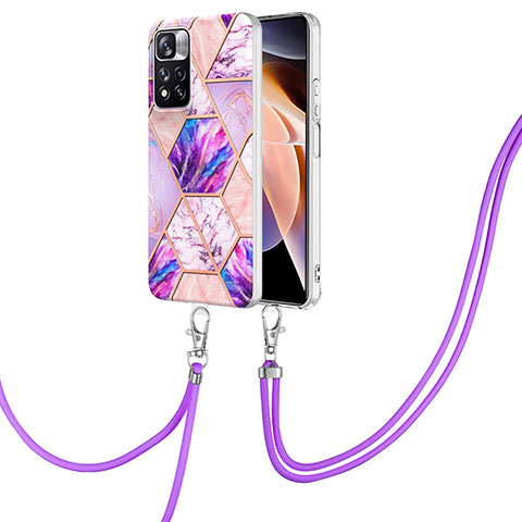 Funda Silicona Gel Goma Patron de Moda Carcasa con Acollador Cordon Lanyard Y01B para Xiaomi Poco X4 NFC Purpura Claro