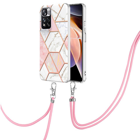 Funda Silicona Gel Goma Patron de Moda Carcasa con Acollador Cordon Lanyard Y01B para Xiaomi Poco X4 NFC Rosa