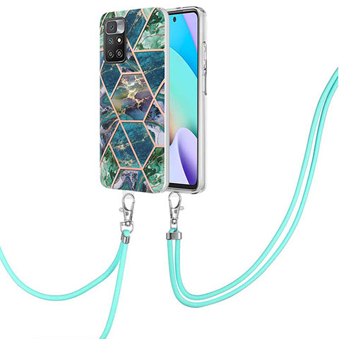 Funda Silicona Gel Goma Patron de Moda Carcasa con Acollador Cordon Lanyard Y01B para Xiaomi Redmi 10 (2022) Verde Noche