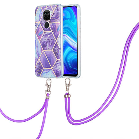 Funda Silicona Gel Goma Patron de Moda Carcasa con Acollador Cordon Lanyard Y01B para Xiaomi Redmi 10X 4G Morado