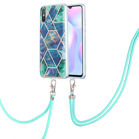 Funda Silicona Gel Goma Patron de Moda Carcasa con Acollador Cordon Lanyard Y01B para Xiaomi Redmi 9AT Verde Noche