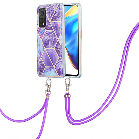 Funda Silicona Gel Goma Patron de Moda Carcasa con Acollador Cordon Lanyard Y01B para Xiaomi Redmi K30S 5G Morado