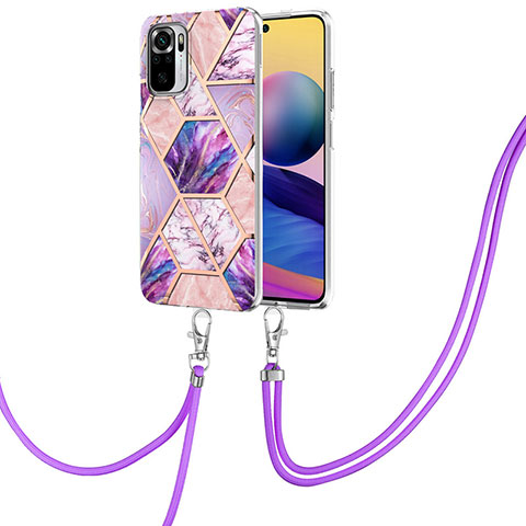 Funda Silicona Gel Goma Patron de Moda Carcasa con Acollador Cordon Lanyard Y01B para Xiaomi Redmi Note 10 4G Purpura Claro