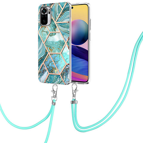 Funda Silicona Gel Goma Patron de Moda Carcasa con Acollador Cordon Lanyard Y01B para Xiaomi Redmi Note 10 4G Verde