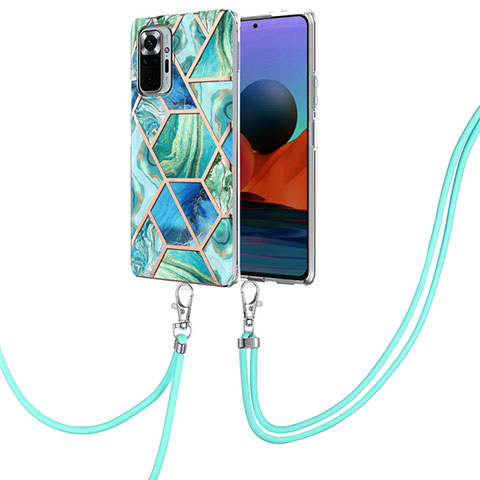 Funda Silicona Gel Goma Patron de Moda Carcasa con Acollador Cordon Lanyard Y01B para Xiaomi Redmi Note 10 Pro 4G Menta Verde