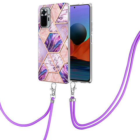 Funda Silicona Gel Goma Patron de Moda Carcasa con Acollador Cordon Lanyard Y01B para Xiaomi Redmi Note 10 Pro 4G Purpura Claro