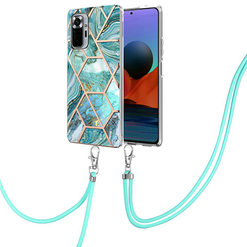 Funda Silicona Gel Goma Patron de Moda Carcasa con Acollador Cordon Lanyard Y01B para Xiaomi Redmi Note 10 Pro Max Verde