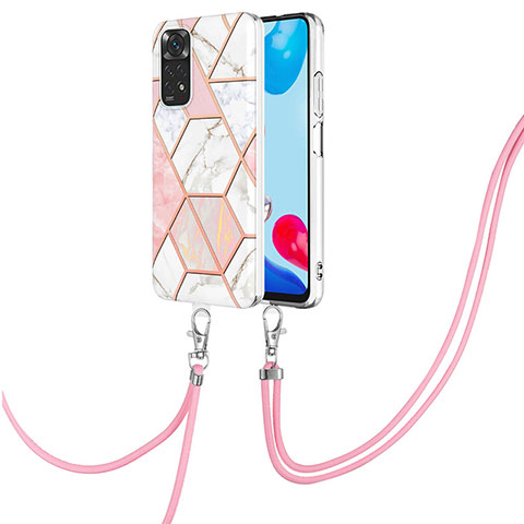 Funda Silicona Gel Goma Patron de Moda Carcasa con Acollador Cordon Lanyard Y01B para Xiaomi Redmi Note 11 4G (2022) Rosa