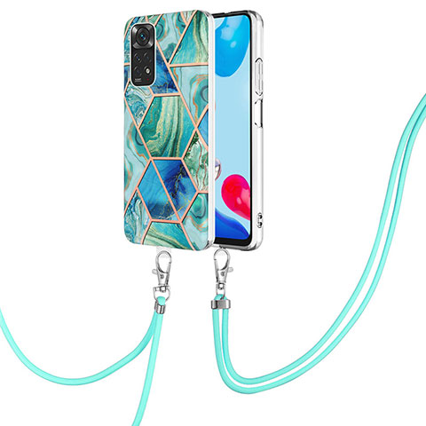 Funda Silicona Gel Goma Patron de Moda Carcasa con Acollador Cordon Lanyard Y01B para Xiaomi Redmi Note 11 4G (2022) Verde