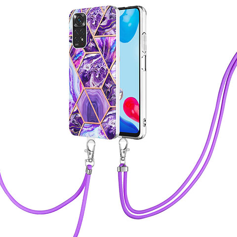 Funda Silicona Gel Goma Patron de Moda Carcasa con Acollador Cordon Lanyard Y01B para Xiaomi Redmi Note 11S 4G Morado