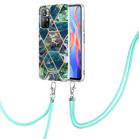 Funda Silicona Gel Goma Patron de Moda Carcasa con Acollador Cordon Lanyard Y01B para Xiaomi Redmi Note 11S 5G Verde Noche