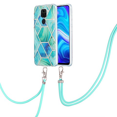 Funda Silicona Gel Goma Patron de Moda Carcasa con Acollador Cordon Lanyard Y01B para Xiaomi Redmi Note 9 Verde