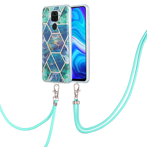 Funda Silicona Gel Goma Patron de Moda Carcasa con Acollador Cordon Lanyard Y01B para Xiaomi Redmi Note 9 Verde Noche